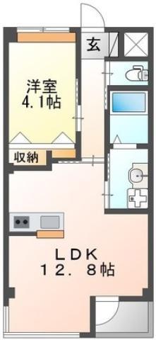 ユニヴァリィ県庁東(1LDK/4階)の間取り写真