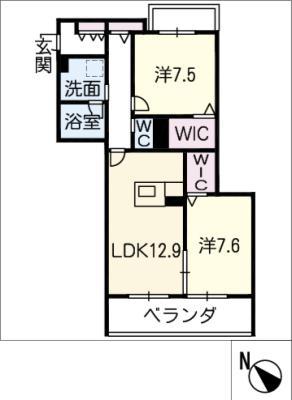 シャーメゾンサクラ(2LDK/2階)の間取り写真