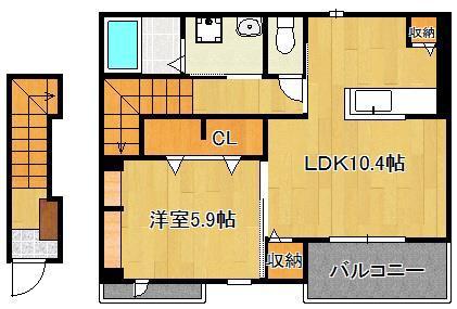 ユニットロル市瀬(1LDK/2階)の間取り写真