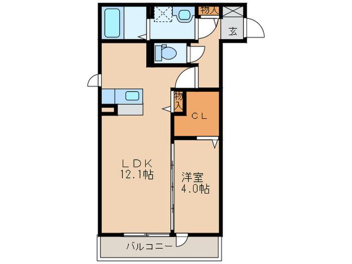 D-ROOM大野城B棟(1LDK/2階)の間取り写真