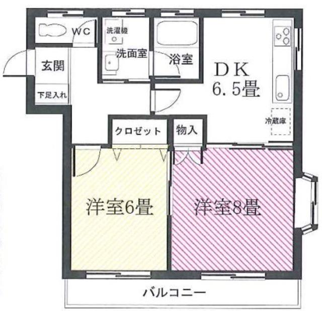 ハイム皇山(2DK/1階)の間取り写真