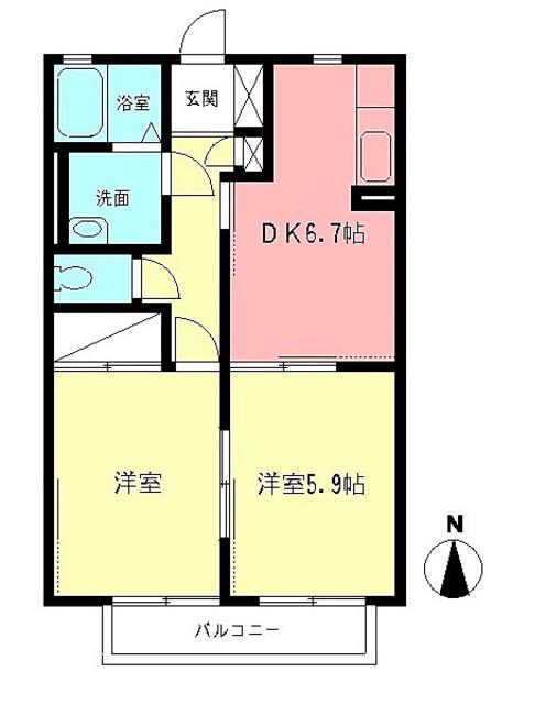 リバーパークB(2DK/1階)の間取り写真