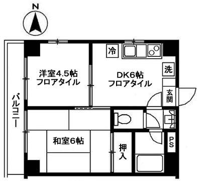 新生ハイツ(2DK/6階)の間取り写真