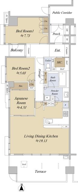 レゾネア芦屋翠ヶ丘(3LDK/1階)の間取り写真