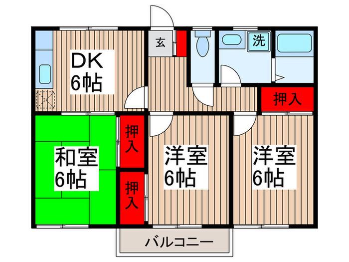 シャトル金山(3DK/2階)の間取り写真
