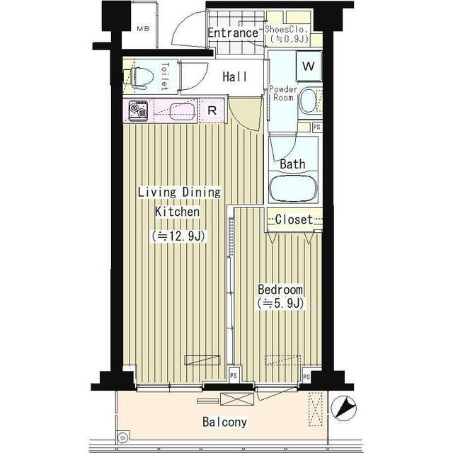 PRIME URBAN 東中野 COURT 部屋番号102(1LDK/1階)の間取り写真