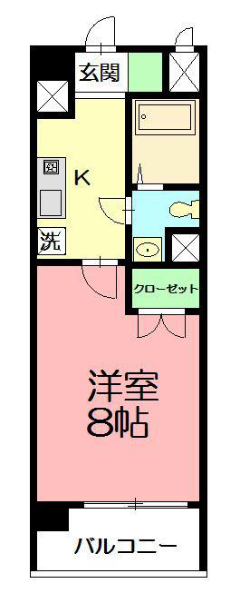 クロスピア山王(1K/2階)の間取り写真