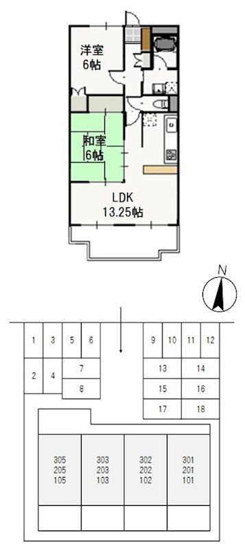 アヴェニューK&K(2LDK/1階)の間取り写真