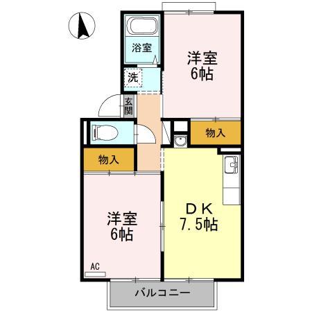 メゾン御所(2DK/2階)の間取り写真