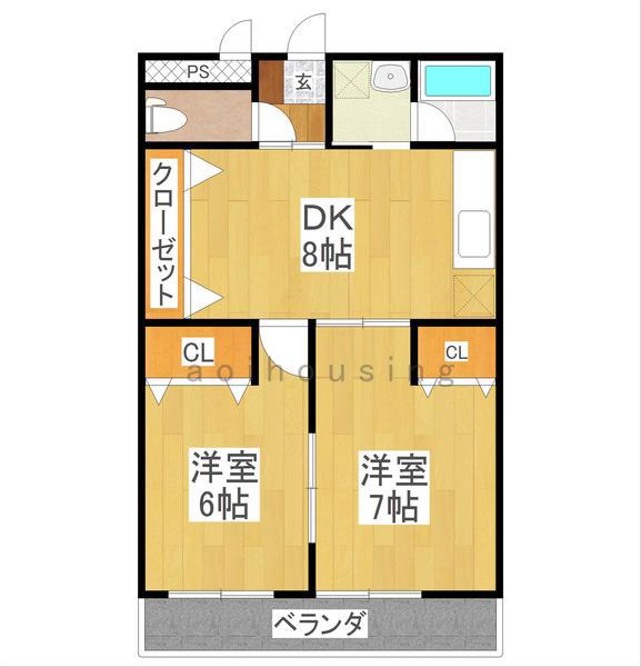 ラ・セゾン大貫(2DK/3階)の間取り写真