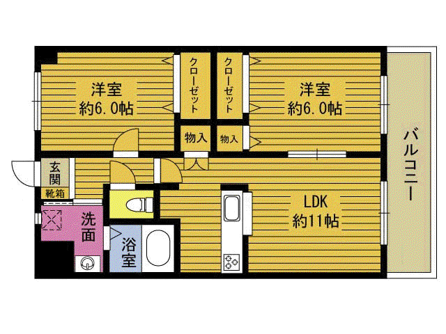 リバーサイド杵築I(2LDK/3階)の間取り写真