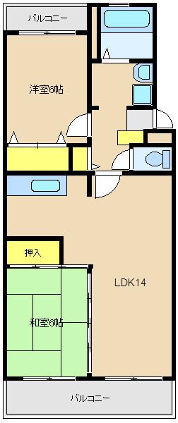 シャンペリー宮崎台(2LDK/2階)の間取り写真