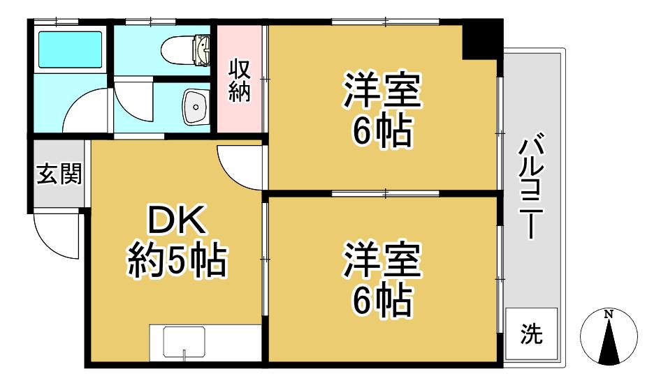 木村ビル(2DK/6階)の間取り写真