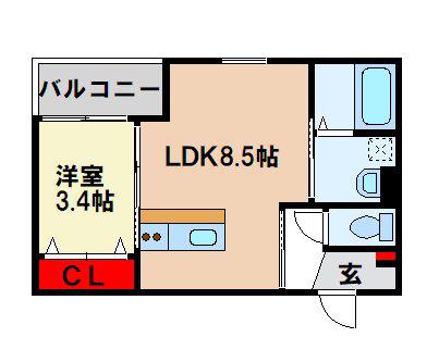 メゾンクレール二日市参番館(1LDK/2階)の間取り写真