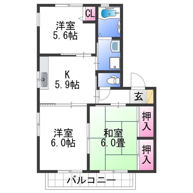 クインテットB(3K/2階)の間取り写真