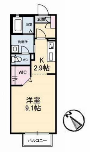 グランフラーヴ(1K/2階)の間取り写真