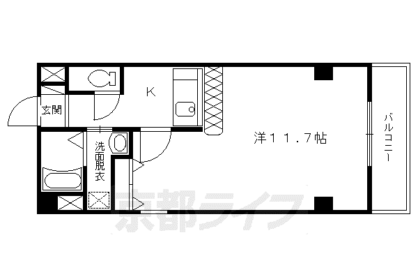 ぺぺ御所南(1K/2階)の間取り写真