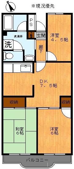 エステート梶ヶ谷(3DK/3階)の間取り写真