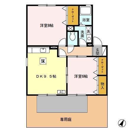 ウィルモア 四(2DK/1階)の間取り写真