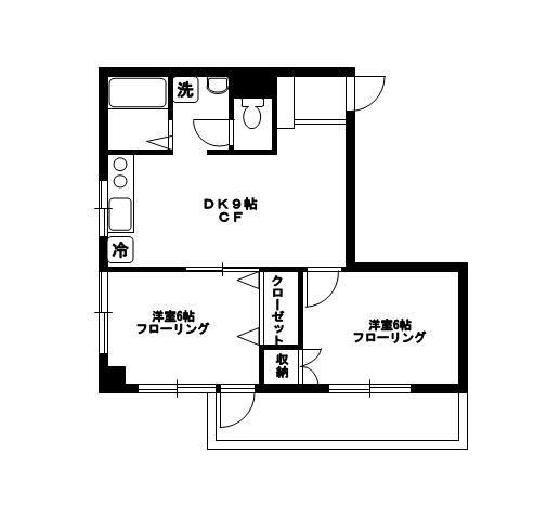 向原パークハイツ(2DK/1階)の間取り写真