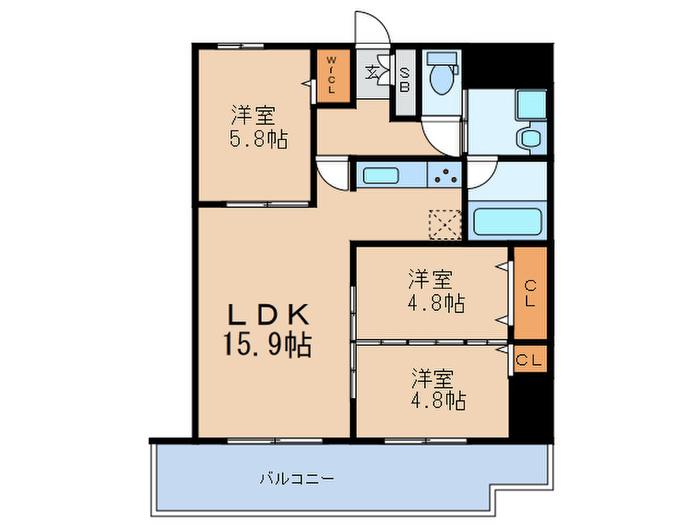 フォンターナガーデン博多駅前(3LDK/8階)の間取り写真