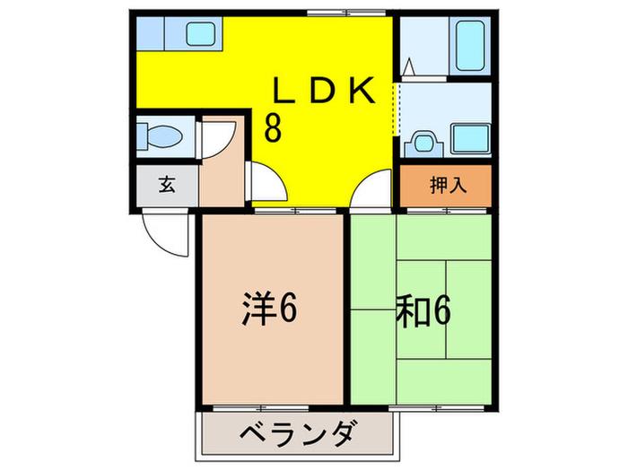 メゾンドール綾羽B棟(2LDK/2階)の間取り写真