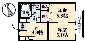 クラージュC棟(2K/1階)の間取り写真