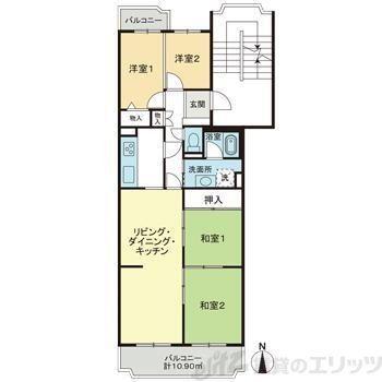 サンハイツ高槻 4号館(4LDK/2階)の間取り写真