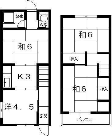 南海本線 和泉大宮駅 徒歩6分 2階建 築52年(4K/1階)の間取り写真