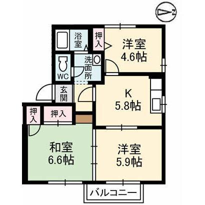 フレグランスボヌールA棟(3DK/1階)の間取り写真