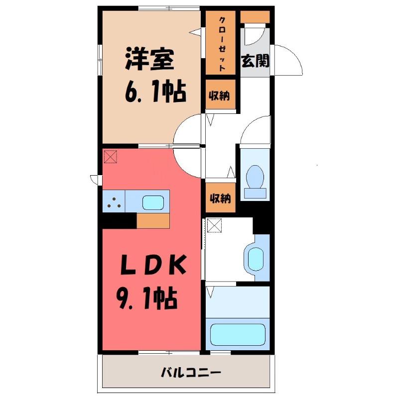 タウンコートII八幡(1LDK/2階)の間取り写真