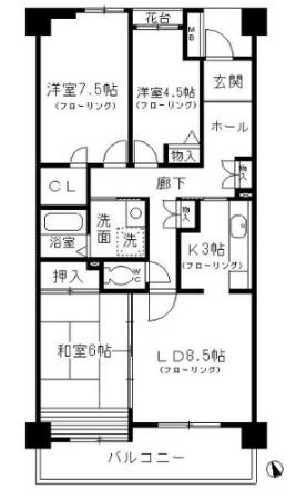 コーポレート小金井梶野通2号棟(3LDK/4階)の間取り写真