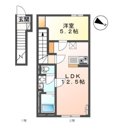 渡橋町アパート(1LDK/2階)の間取り写真