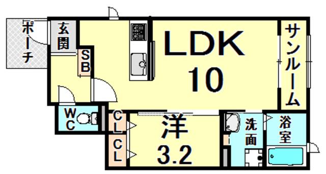 ルナファータ1(1LDK/1階)の間取り写真
