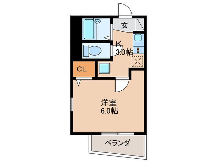 ショコラルージュ田柄(1K/2階)の間取り写真