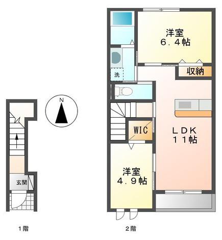 住環境良好の好立地物件(2LDK/2階)の間取り写真