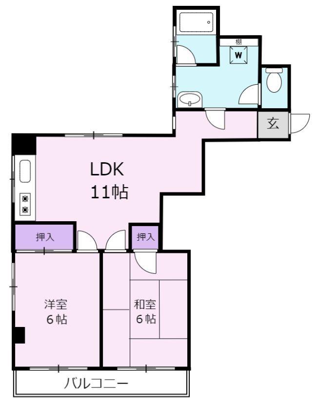 桐山ビル(2LDK/2階)の間取り写真