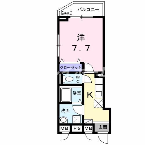 グラスハーモニー(1K/2階)の間取り写真