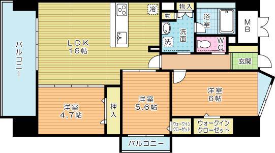 グランヒルズ下曽根(3LDK/4階)の間取り写真