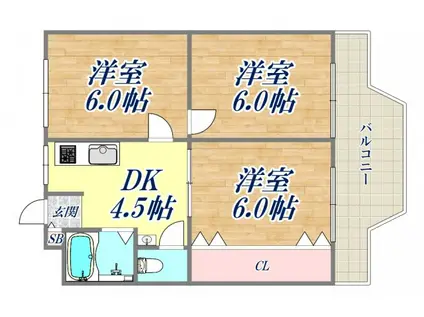 キャピタルビルド南武庫之荘(3DK/4階)の間取り写真