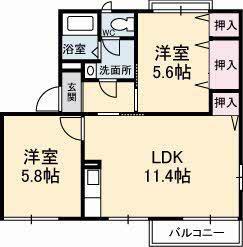 エスポアール(2LDK/1階)の間取り写真