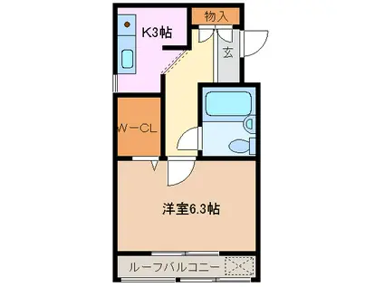バスティード西浜田(1K/2階)の間取り写真