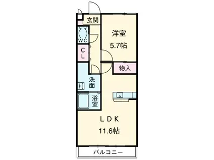 てぃあらSAM(1LDK/2階)の間取り写真