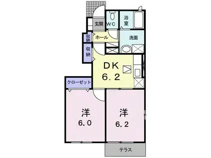 アンソレイユI(2DK/1階)の間取り写真