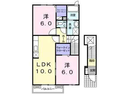 ファミール古賀浦B(2LDK/2階)の間取り写真