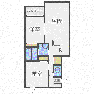 リッチオーク屯田B(2LDK/2階)の間取り写真