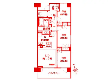 ザ・パークハウス横濱中山(3LDK/6階)の間取り写真