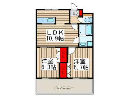 ヒナタ・グレイスガーデン(2LDK/5階)の間取り写真
