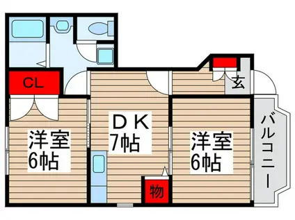 エテルネル(2DK/1階)の間取り写真