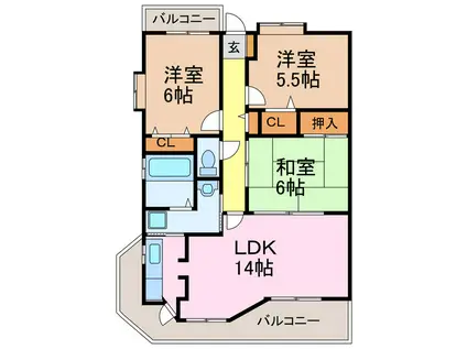 山田ビル鳴海(3LDK/3階)の間取り写真